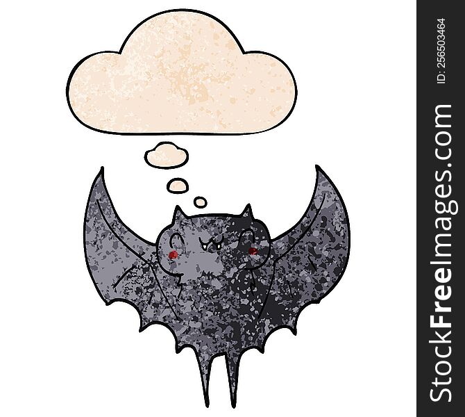 cartoon bat and thought bubble in grunge texture pattern style