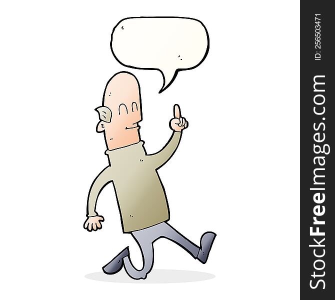 Cartoon Bald Man With Idea With Speech Bubble