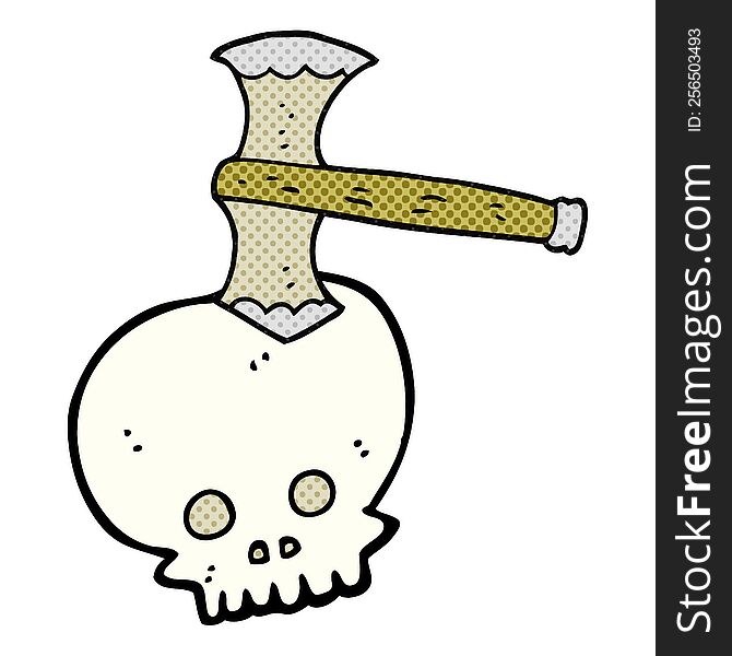 freehand drawn cartoon axe in skull
