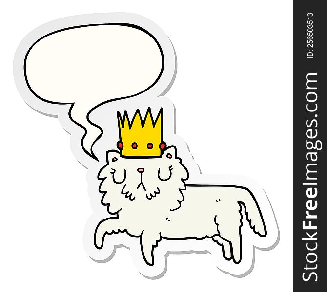 Cartoon Cat Wearing Crown And Speech Bubble Sticker