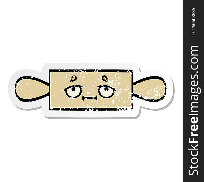 Distressed Sticker Of A Cute Cartoon Rolling Pin