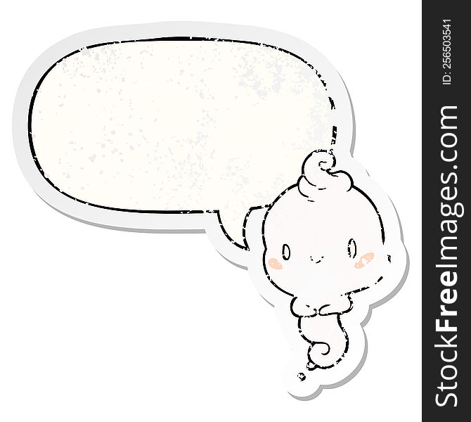 Cute Cartoon Ghost And Speech Bubble Distressed Sticker