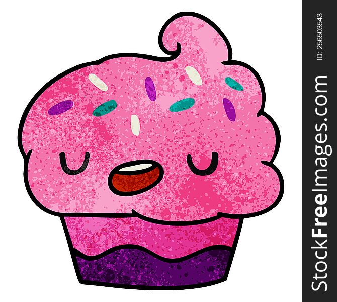Textured Cartoon Kawaii Of A Cute Cupcake