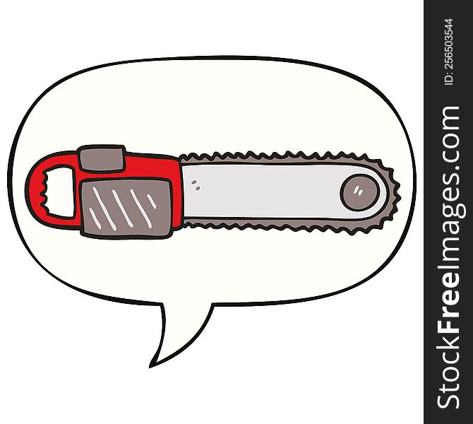 cartoon chainsaw with speech bubble. cartoon chainsaw with speech bubble