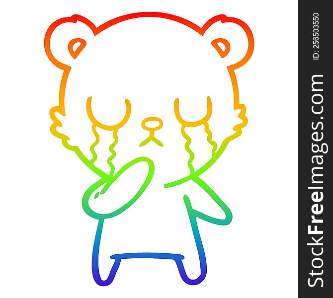 rainbow gradient line drawing of a crying polar bear cartoon