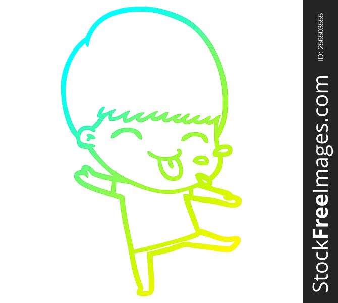 Cold Gradient Line Drawing Cartoon Boy Sticking Out Tongue
