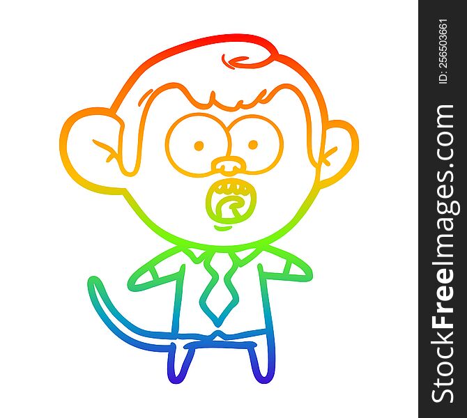 rainbow gradient line drawing of a cartoon monkey businessman