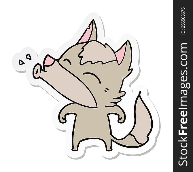 sticker of a howling wolf cartoon