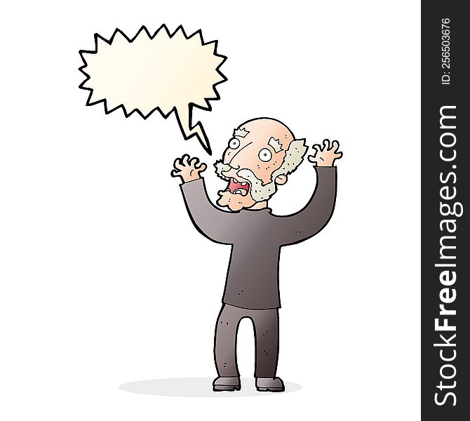 Cartoon Terrified Old Man With Speech Bubble