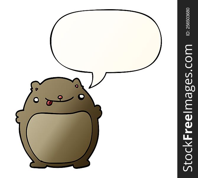 Cartoon Fat Bear And Speech Bubble In Smooth Gradient Style