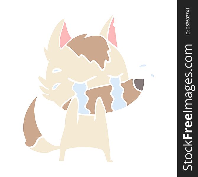 flat color style cartoon crying wolf