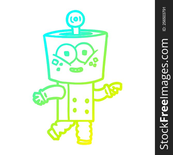 Cold Gradient Line Drawing Happy Cartoon Robot Pointing