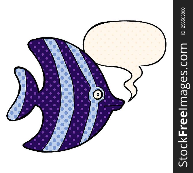 Cartoon Angel Fish And Speech Bubble In Comic Book Style