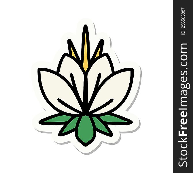 sticker of tattoo in traditional style of a water lily. sticker of tattoo in traditional style of a water lily