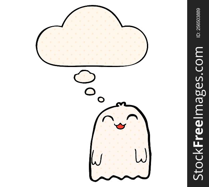 cartoon ghost with thought bubble in comic book style