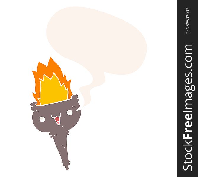 cartoon flaming chalice with speech bubble in retro style
