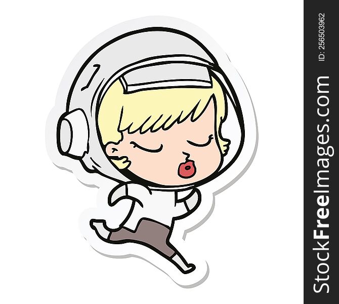 Sticker Of A Cartoon Pretty Astronaut Girl Running