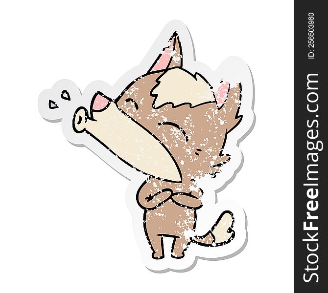 Distressed Sticker Of A Howling Wolf Cartoon
