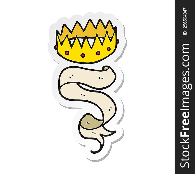 Sticker Of A Cartoon Crown And Scroll