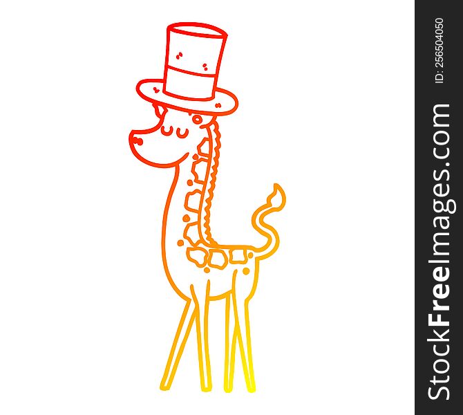 Warm Gradient Line Drawing Cartoon Giraffe In Top Hat