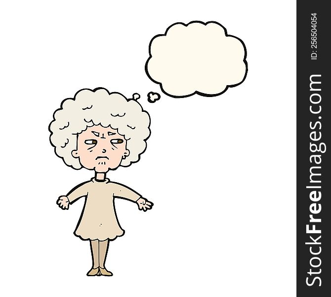 Cartoon Bitter Old Woman With Thought Bubble