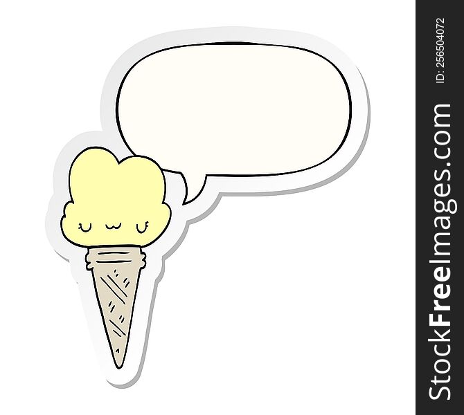 Cartoon Ice Cream And Face And Speech Bubble Sticker