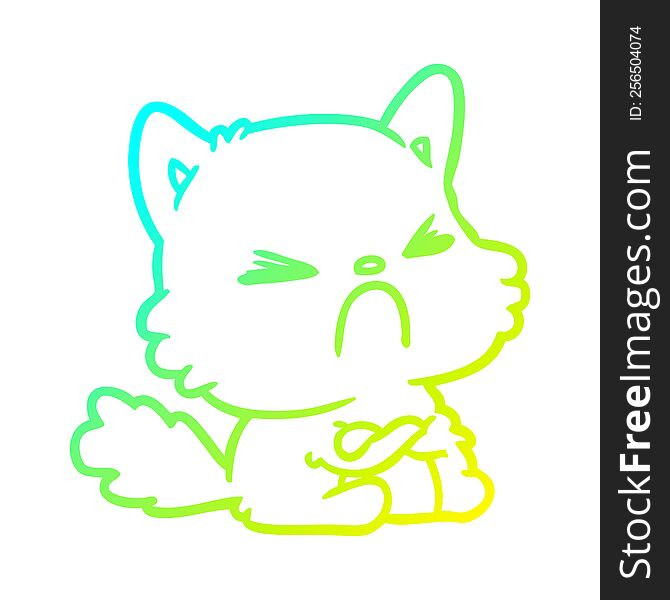Cold Gradient Line Drawing Cute Cartoon Angry Cat