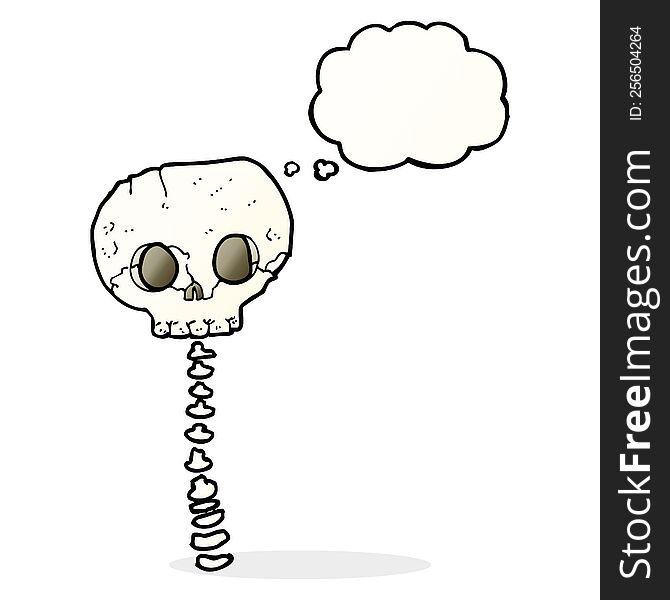 Cartoon Spooky Skull And Spine With Thought Bubble