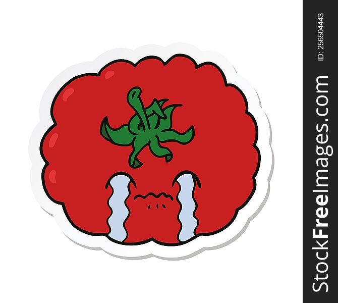Sticker Of A Cartoon Crying Tomato