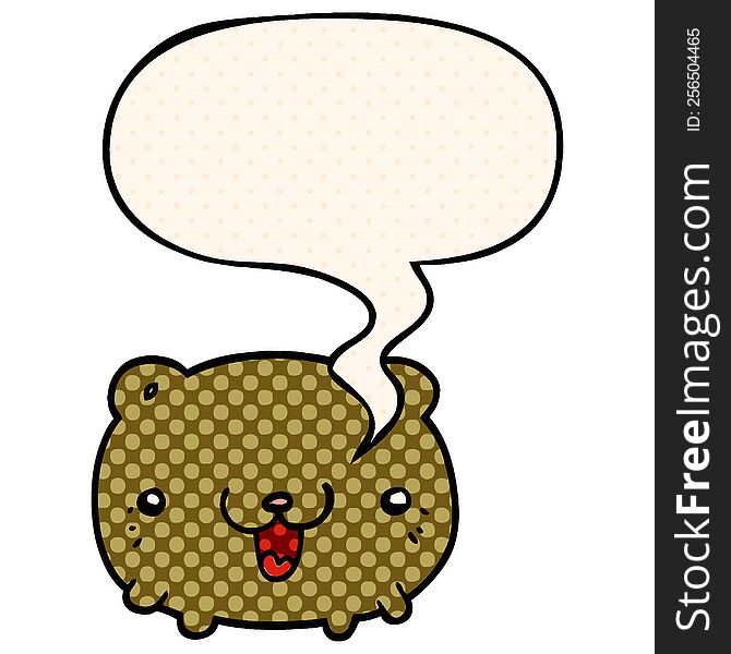 funny cartoon bear with speech bubble in comic book style