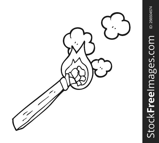 freehand drawn black and white cartoon burning wood torch