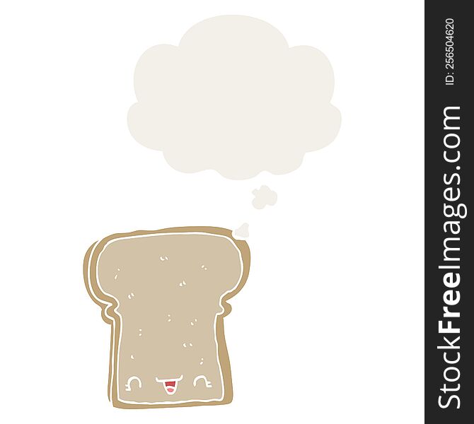 Cute Cartoon Slice Of Bread And Thought Bubble In Retro Style