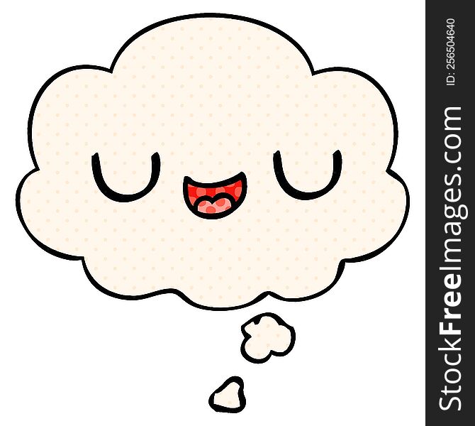 cute cartoon face with thought bubble in comic book style
