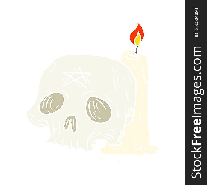 Flat Color Style Cartoon Spooky Skull And Candle