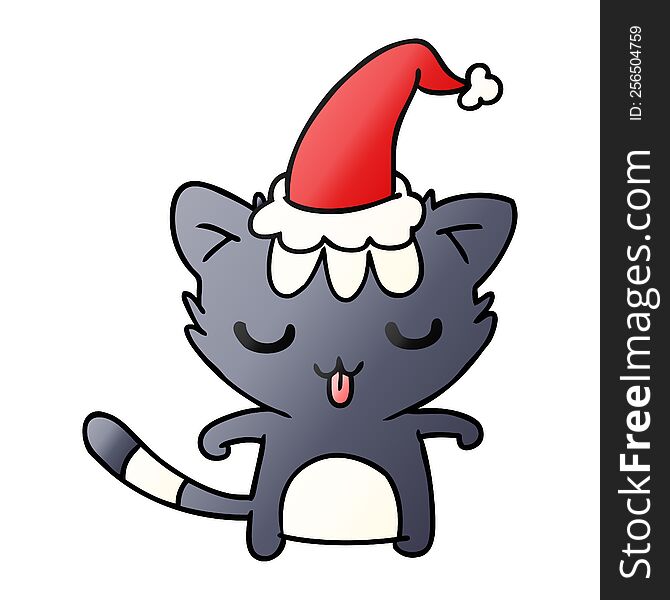 hand drawn christmas gradient cartoon of kawaii cat