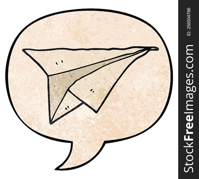 Cartoon Paper Airplane And Speech Bubble In Retro Texture Style