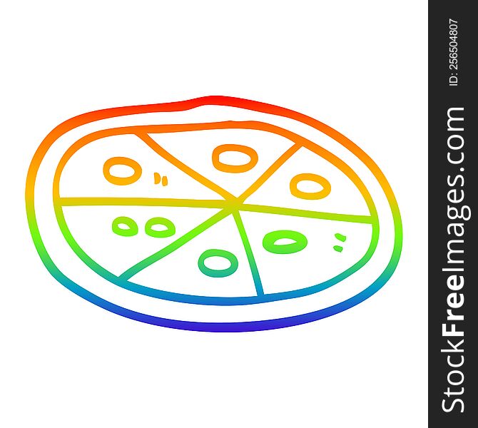 Rainbow Gradient Line Drawing Cartoon Pizza