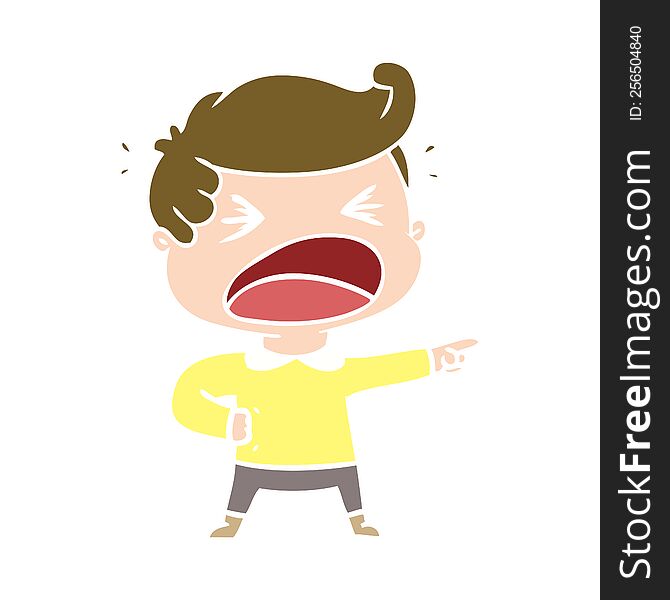 flat color style cartoon shouting man pointing finger