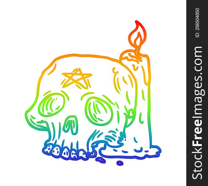 rainbow gradient line drawing of a spooky skull and candle