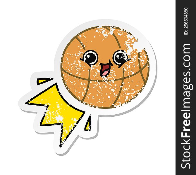 Distressed Sticker Of A Cute Cartoon Basketball