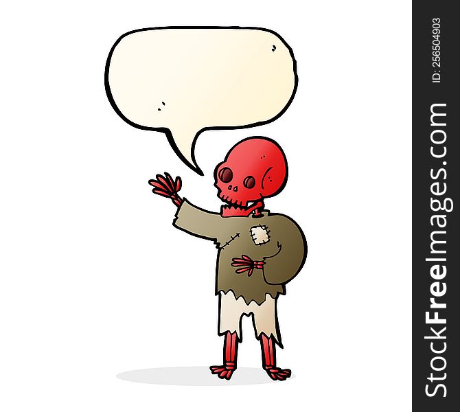 Cartoon Skeleton Waving With Speech Bubble