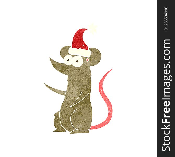 Retro Cartoon Mouse Wearing Christmas Hat