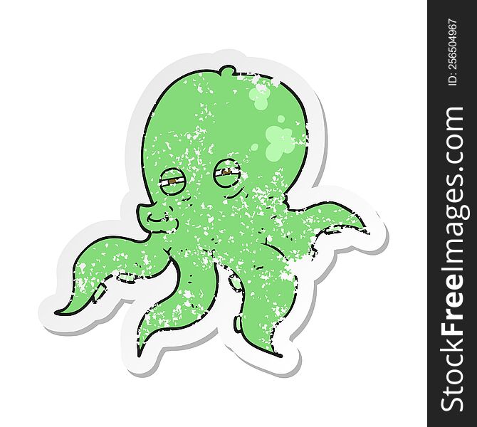 Retro Distressed Sticker Of A Cartoon Octopus