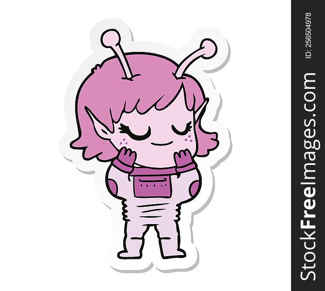 Sticker Of A Smiling Alien Girl Cartoon