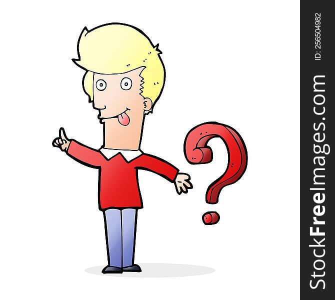 cartoon excited man with question. cartoon excited man with question