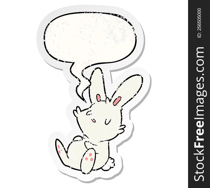 Cute Cartoon Rabbit Sleeping And Speech Bubble Distressed Sticker