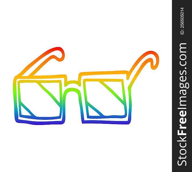 rainbow gradient line drawing of a cartoon square sunglasses