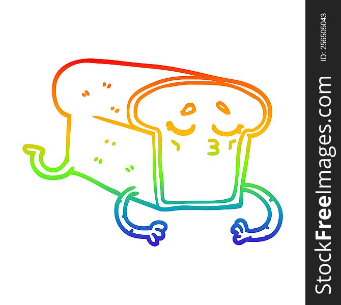 Rainbow Gradient Line Drawing Cartoon Loaf Of Bread