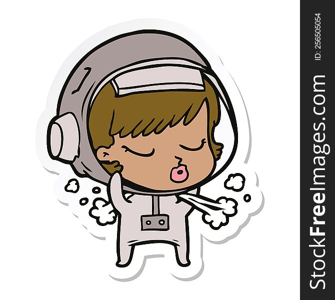 Sticker Of A Cartoon Pretty Astronaut Girl Taking Off Space Helmet