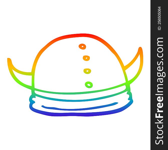 Rainbow Gradient Line Drawing Cartoon Viking Helmet